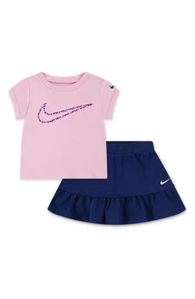 Nike Babies'  Stretch Cotton Jersey T-shirt & Ruffle Skirt Set In Blue Void