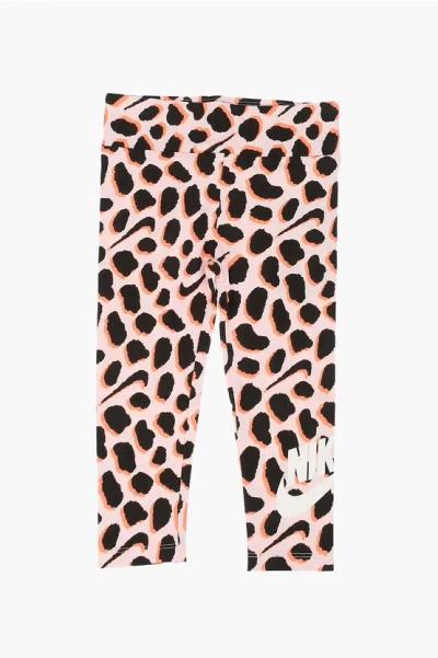 Nike Stretch Cotton Printed Leggings In Gold