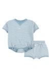 Nike Stripe Bodysuit & Shorts Set In Denim/turquoise