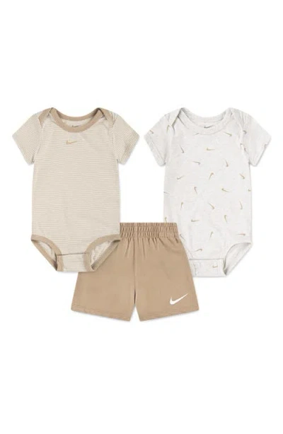 Nike Babies'  Stripe Swooshfetti 2-pack Bodysuits & Shorts Set In Hemp