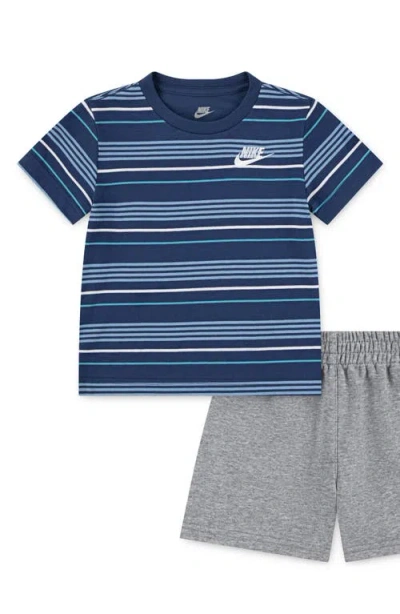Nike Babies'  Stripe T-shirt & French Terry Shorts Set In Dark Grey Heather