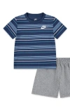 Nike Stripe T-shirt & French Terry Shorts Set In Gray
