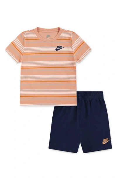 Nike Babies'  Stripe T-shirt & French Terry Shorts Set In Midnight Navy
