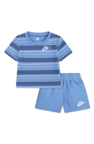 Nike Babies'  Stripe T-shirt & French Terry Shorts Set In Blue