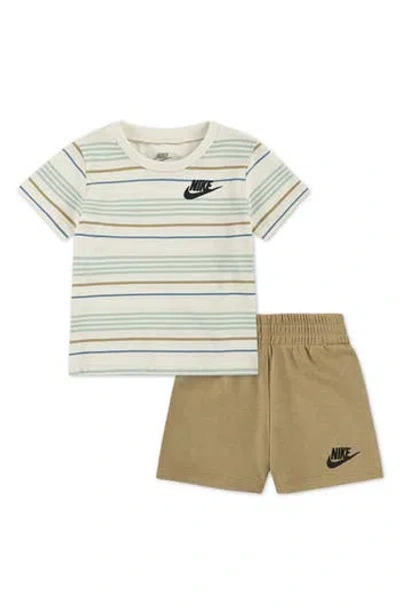 Nike Babies'  Stripe T-shirt & French Terry Shorts Set In Nude