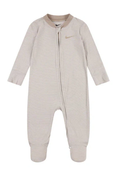 Nike Babies' Stripe Zip Footie In Beige