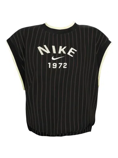 Nike Striped Logo-embroidered Top In Black