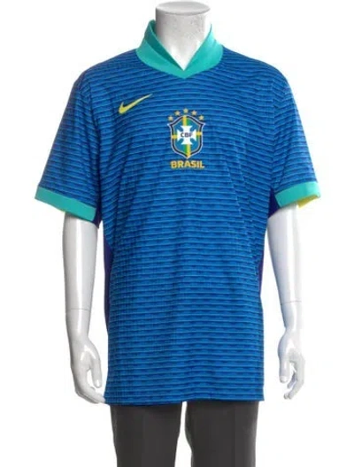 Pre-owned Nike Striped Mock Neck T-shirt In Blue