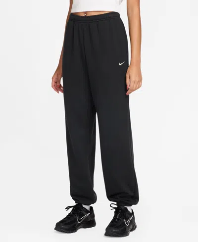 Nike Studio Fleece Heavyweight Women's High-waisted Oversized Cuffed Pants In Total Black,sail