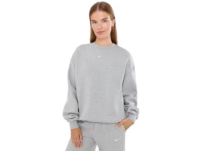 Nike Studio Fleece Medium Weight Oversized Crew Neck Sweatshirt Women's Workout Dark Grey Heather/sail: X In Gray