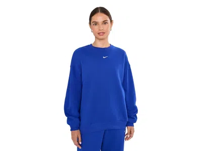 Nike Studio Fleece Medium Weight Oversized Crew Neck Sweatshirt Women's Workout Old Royal/sail: Md, Cotto