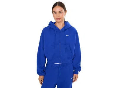 Nike Studio Fleece Medium Weight Oversized Full Zip Cropped Hoodie Women's Sweatshirt Old Royal/sail: Lg,