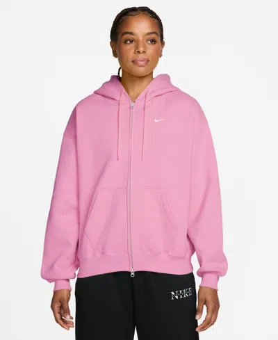 Nike Womens Studio Fleece Midweight Os Full-zip Hoodie In Pink
