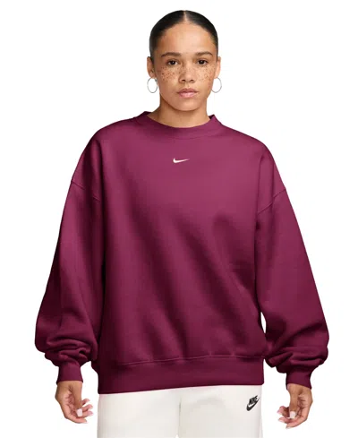 Nike Studio Fleece Medium Weight Women's Oversized Sweatshirt In True Berry,sail