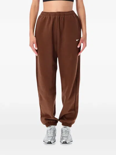 Nike Studio Fleece Medium-weight High-rise Oversized Cuffed Trousers In Brown