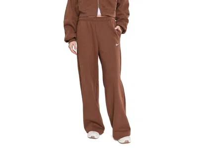 Nike Studio Fleece Midweight Mid-rise Standard Wide Leg Pants Women's Clothing Cacao Wow/sail: Sm (us 4-6 In Brown