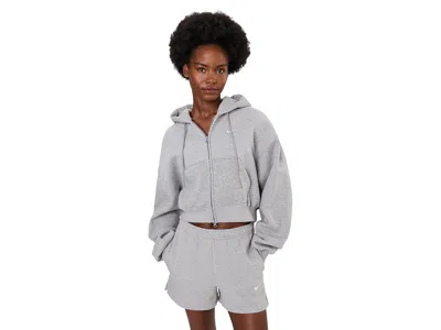 Nike Studio Fleece Midweight Oversized Cropped Full Zip Hoodie Women's Sweatshirt Dark Grey Heather/sail: In Gray