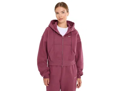 Nike Studio Fleece Midweight Oversized Cropped Full Zip Hoodie Women's Sweatshirt Pink Smoke/sail: Sm, Co