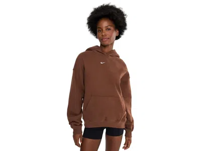 Nike Studio Fleece Midweight Oversized Pullover Hoodie Women's Sweatshirt Cacao Wow/sail: Xs, Cotton/poly In Brown
