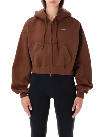 Nike Studio Fleece Oversized Cropped Zip Hoodie For Women In Brown