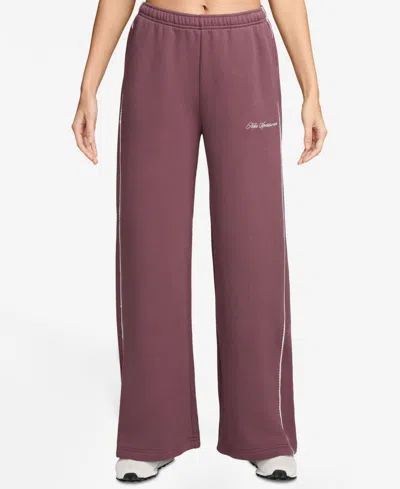 Nike Studio Fleece Women's Mid-rise Wide-leg Scallop Pants In Purple