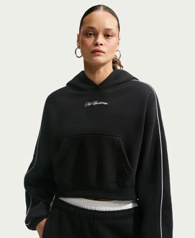 Nike Studio Fleece Women's Oversized Scallop-trim Hoodie In Black