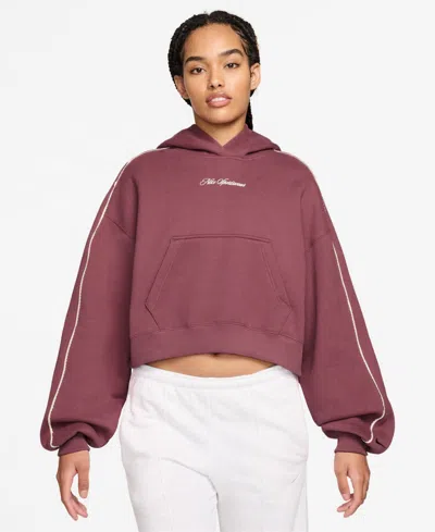 Nike Studio Fleece Women's Oversized Scallop-trim Hoodie In Brown