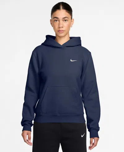 Nike Studio Fleece Women's Pull-on Hoodie In Midnight Navy,sail