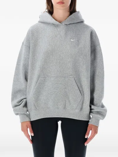 Nike Studio Logo-embroidered Pouch-pocket Hoodie In Gray