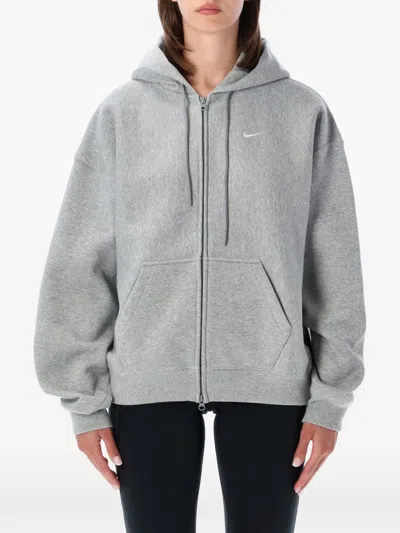 Nike Studio Logo-embroidered Zip-up Hoodie In Gray