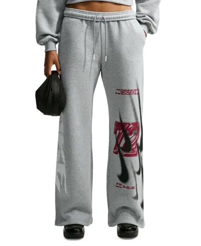 Nike Studio Women's Fleece Medium Weight Oversized High-rise Straight-leg Graphic Pants In Gray
