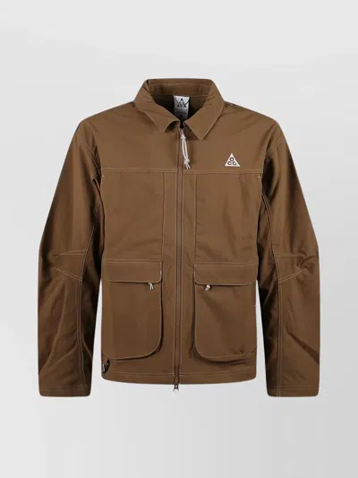 Nike Summit Acg Long Sleeve Collared Overshirt In Brown