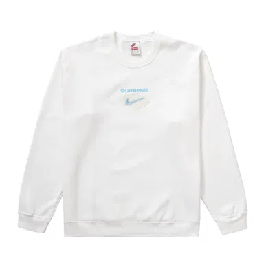 Pre-owned Nike Supreme  Jewel Crewneck Sweatshirt Large L White Fw20 Sweater Box Logo Blue