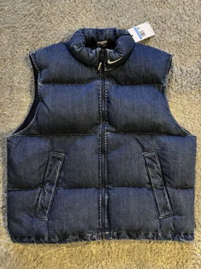Pre-owned Nike Supreme X  Denim Puffer Vest Indigo Size: Medium,large Fast Shipping In Blue
