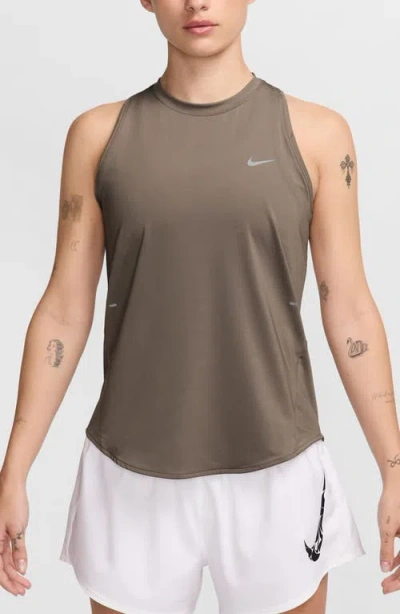 Nike Swift Dri-fit Running Tank Top In Mink Brown/reflective Silv