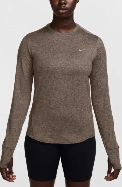 Nike Swift Dri-fit Uv Running Top In Mink Brown/heather