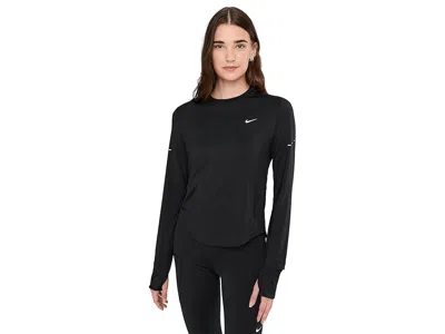 Nike Swift Dri-fit Ultraviolet Long Sleeve Crew Neck Running Top In Black