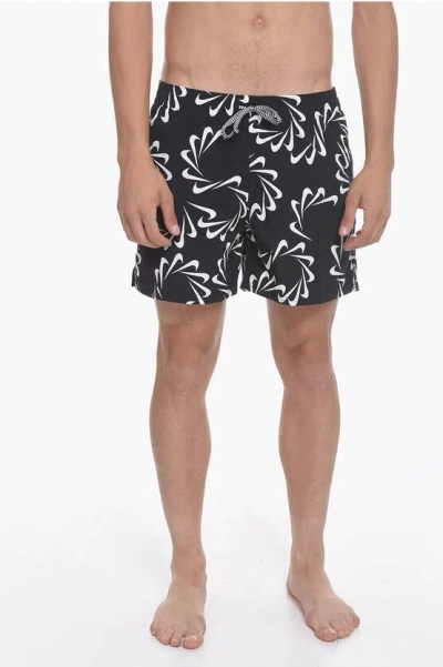 Nike Swim All-over Logo Swoosh Line Swim Shorts In Black