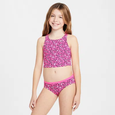 Nike Kids' Big Girls Spider-back Midkini Swimsuit, 2 Piece Set In Hyper Pink