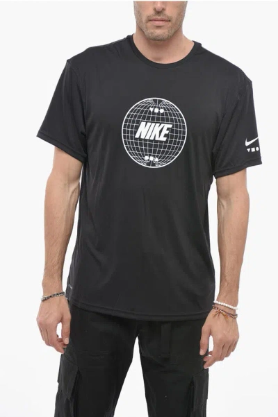 Nike Swim Crew Neck Dri-fit T-shirt With Printed Logo In Black