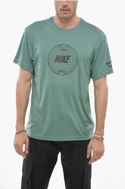 Nike Swim Crew Neck Dri-fit T-shirt With Printed Logo In Green