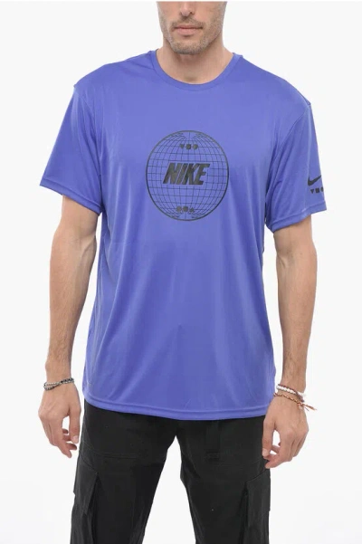 Nike Swim Crew Neck Dri-fit T-shirt With Printed Logo In Purple