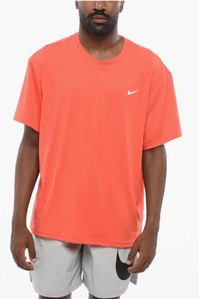 Nike Swim Crewneck T-shirt Hydrogu Dri-fit With Contrast Monogram In Orange