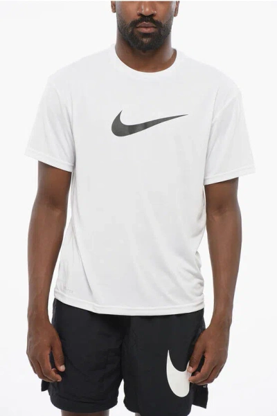 Nike Swim Crewneck T-shirt Hydrogu Dri-fit With Contrast Monogram In White