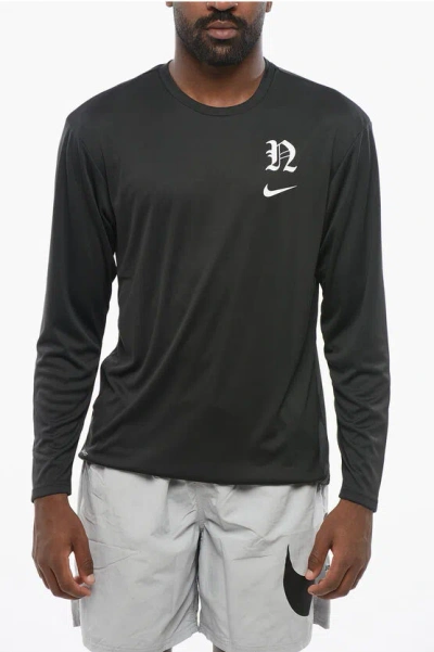 Nike Swim Crewneck T-shirt Hydrogua Dri-fit Long-sleeve In Black