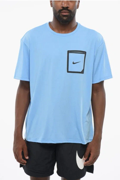 Nike Swim Crewneck T-shirt With Contrast Print And Pocket In Blue