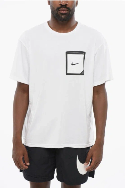 Nike Swim Crewneck T-shirt With Contrast Print And Pocket In White