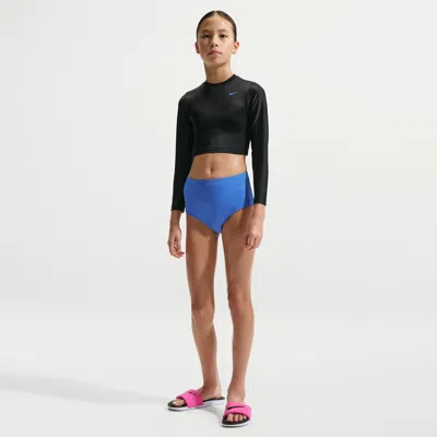 Nike Swim Effortless Essential Big Kids' (girls') Long Sleeve Crop Top & High Waist Set In Black