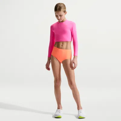 Nike Swim Effortless Essential Big Kids' (girls') Long Sleeve Crop Top & High Waist Set In Multi