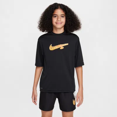 Nike Swim Hydroguard Big Kids' (boys') Dri-fit Short-sleeve Top In Black